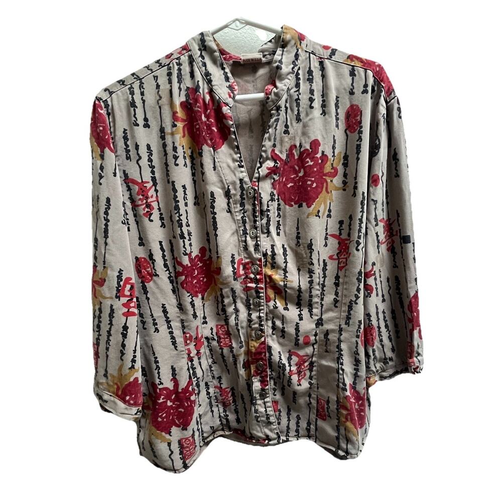Tianello Steve Barraza Tunic Blouse Fitted Tencel Rayon Art Wear Print Women L